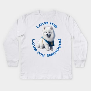 Snowy Serenity: Embrace the Joy of Samoyeds with this Whimsical Design! Kids Long Sleeve T-Shirt